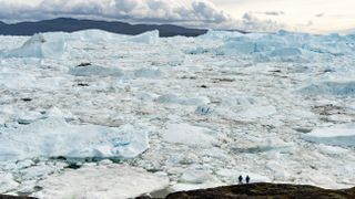 Icebergs float in Iluissat fjord in Greenland.