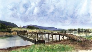 Artistic reconstruction of the Cornaux/Les Sauges bridge.